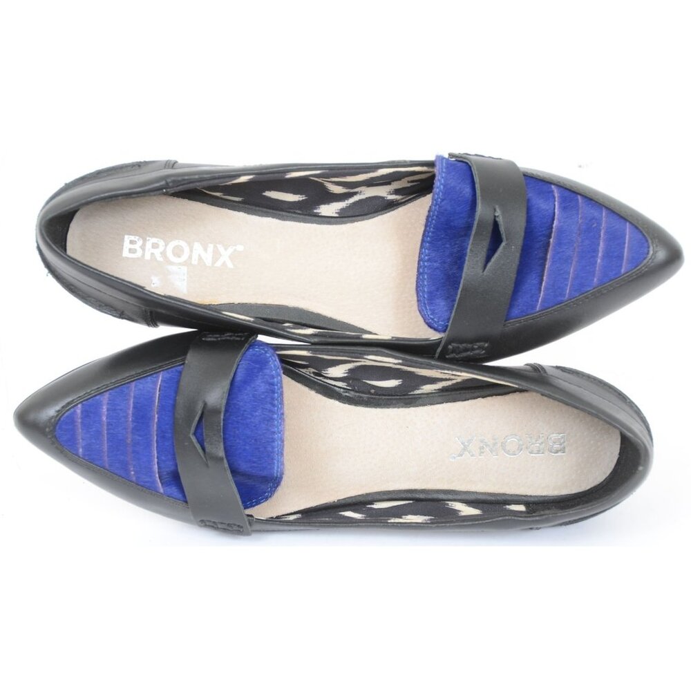 Bronx Blue‎ Pony Hair Black Leather Women's 8.5 Pointed Toe Ballet Flats Shoes